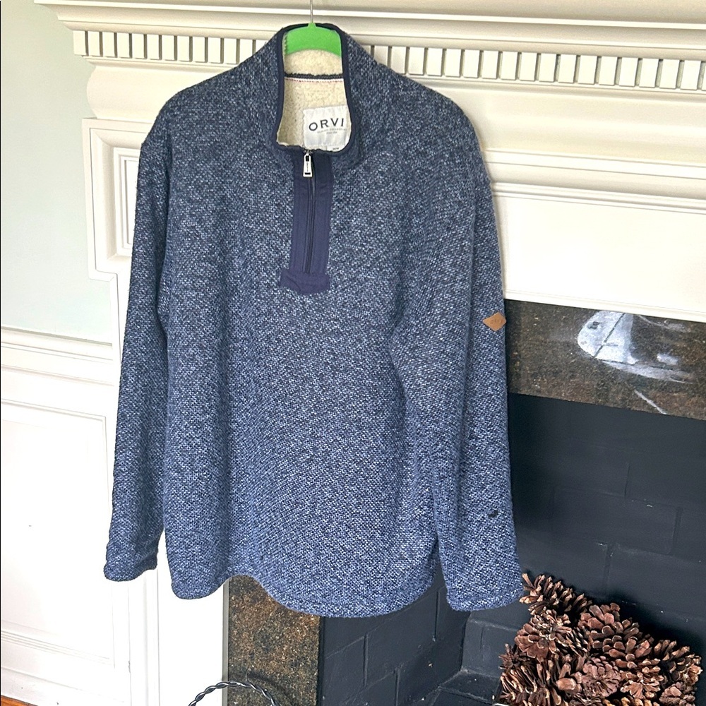 Orvis Navy Zip-Up Sweater Medium Classic Collection Navy Blue EUC